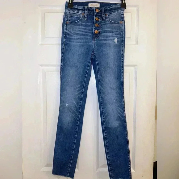 Madewell 10” High Rise Skinny Jeans Expose Button Fly Raw Hem Size 24 - Picture 1 of 12